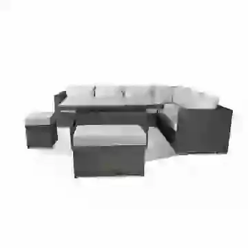 Rattan Outdoor Garden Corner Sofa with Rising Table, Bench & Stool Grey